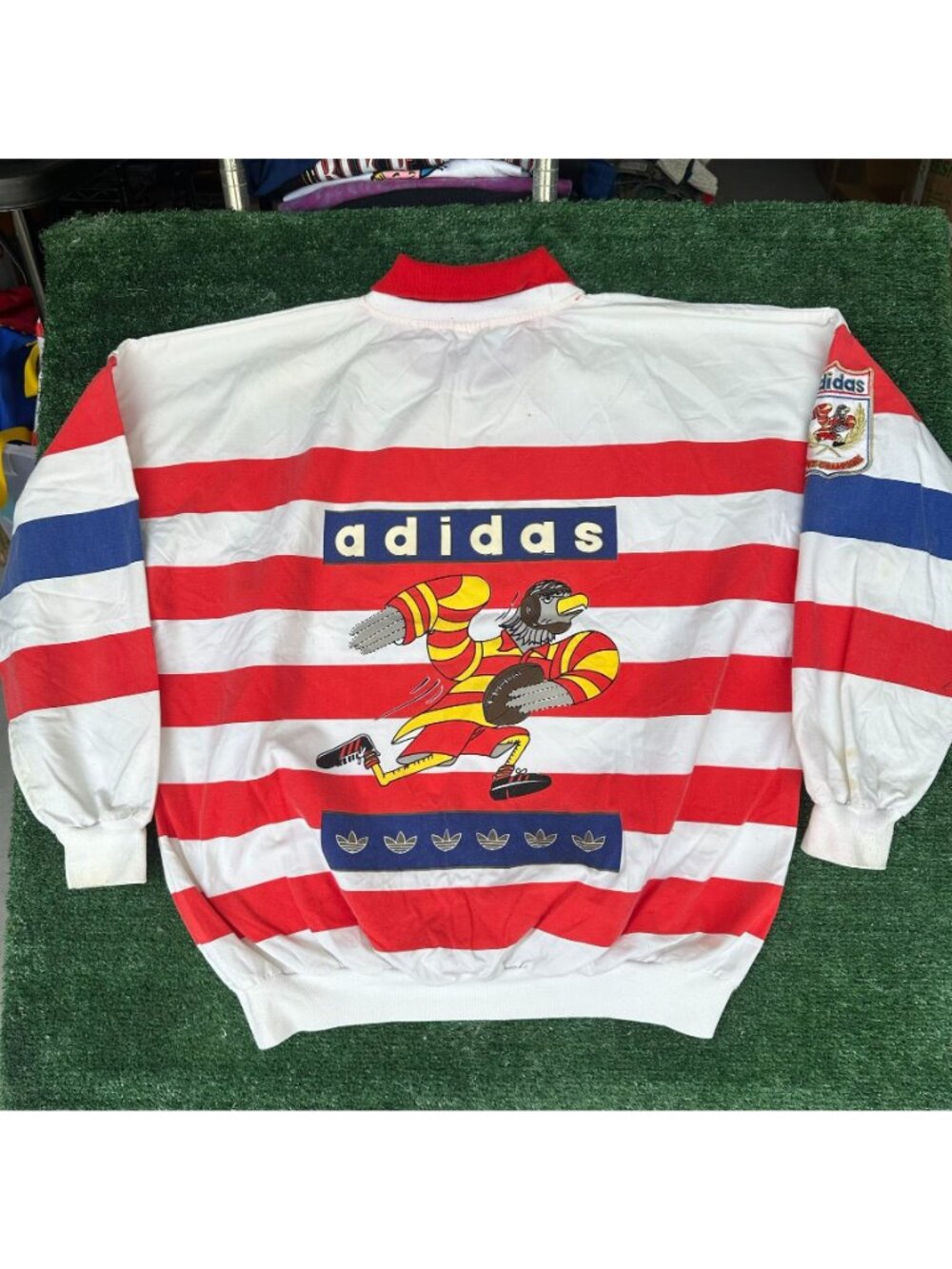 Vintage 80s Adidas USA Rugby Striped Sweatshirt Red XXL Sporty Retro Streetwear - Picture 7 of 9